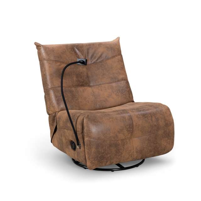 Faux Leather Suede Brown Manual Recliner Swivel Chair with Phone Holder GARDA