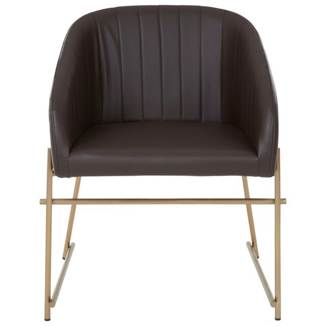 Orsina Brown Faux Leather Armchair, Modern Dining Chair, Luxe Dining Room Accent Chair, Comfortable Dining Chair