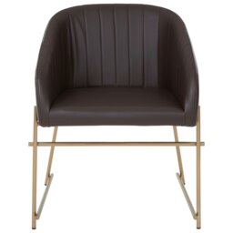 Orsina Brown Faux Leather Armchair, Modern Dining Chair, Luxe Dining Room Accent Chair, Comfortable Dining Chair
