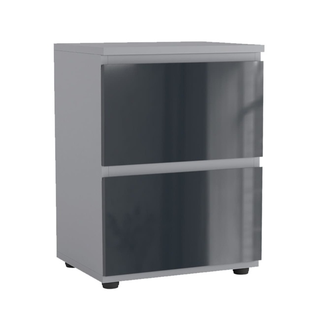Gloss 2 Drawer Skagen High Wooden Bedside Cabinet No Handle Drawer Storage Multi Grey & Grey 1