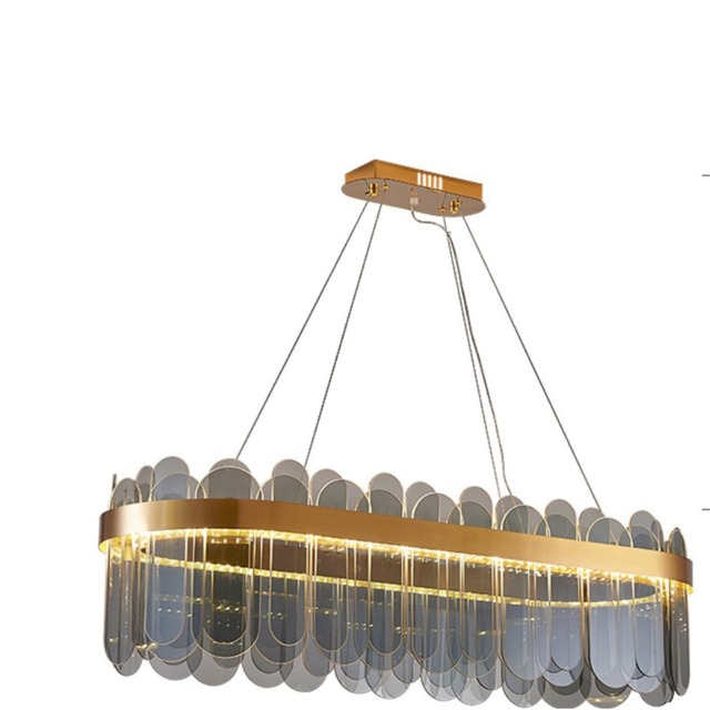Oval Crystal Chandelier Lighting Ceiling Light LED Smoky Gray 80 cm