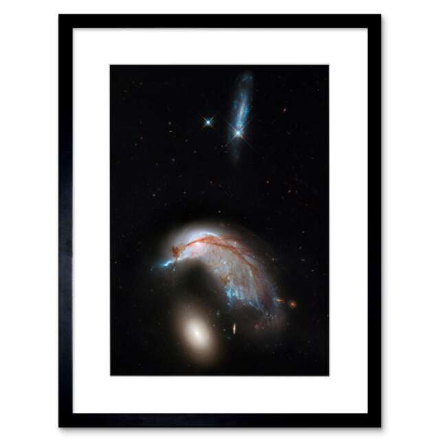 "Hubble Space Colliding Galaxy Pair ARP 142 Spiral 9x7"" Black Framed Wall Art Print"