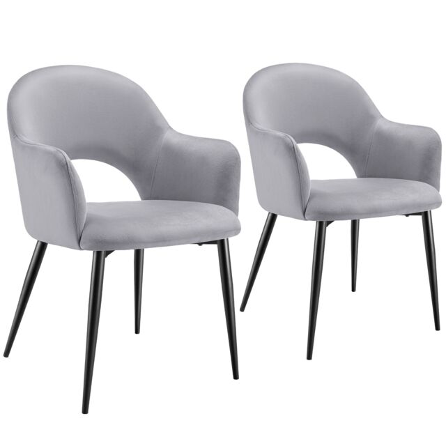 Dining Chair Sasha- padded armchair in velvet look, continuous backrest Grey light grey 2