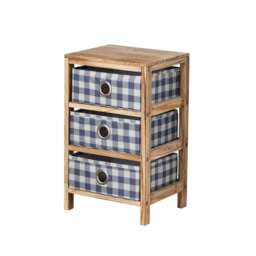 Wooden Chest Of Storage Drawers Plaid Fabric Bedroom Organiser Coastal Style Brown