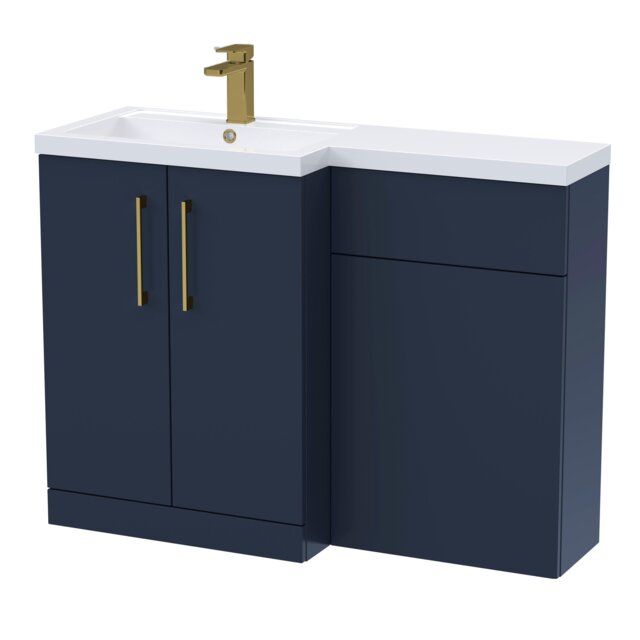 Balterley Left-Hand Bathroom Vanity and WC Unit Combination with Basin, with Handles Blue Indigo Blue