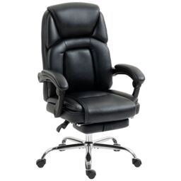 HOMCOM Office Chair, Reclining Executive Desk Chair with Spring Cushion, PU Leather, High Back, Footrest, Adjustable Height, Swivel Wheels, Black Black