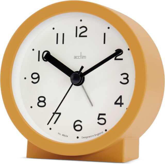 Acctim Gaby Small Analogue Contemporary Bedside Alarm Clock Yellow Dijon