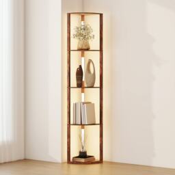 HOMCOM Corner Floor Lamp with Warm White LED Light, Rustic Brown
