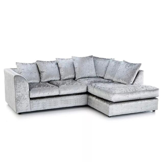 CHICAGO RIGHT HAND FACING CRUSHED VELVET CORNER SOFA IN SILVER