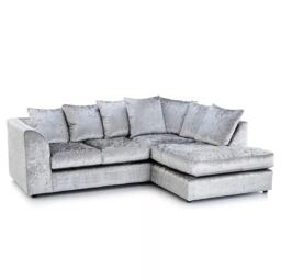 CHICAGO RIGHT HAND FACING CRUSHED VELVET CORNER SOFA IN SILVER