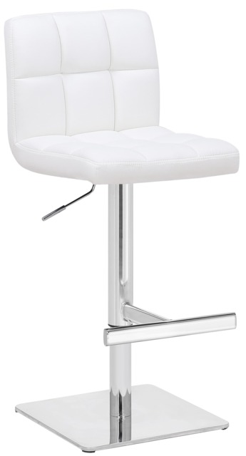 Allegro Deluxe Kitchen Bar Stool, Adjustable Swivel, Chrome Footrest & Weighted Base, White