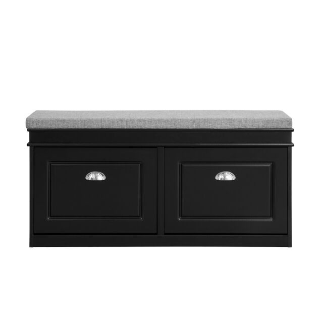 SoBuy Shoe Storage Bench with Seat Cushion, 2 Flip-Drawers, Black, 40.9x9.4x20.5 in, 16.3 kg - FSR64-SCH