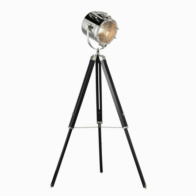 Nautical Floor Lamp Matt Black, Polished Nickel Plate, E27