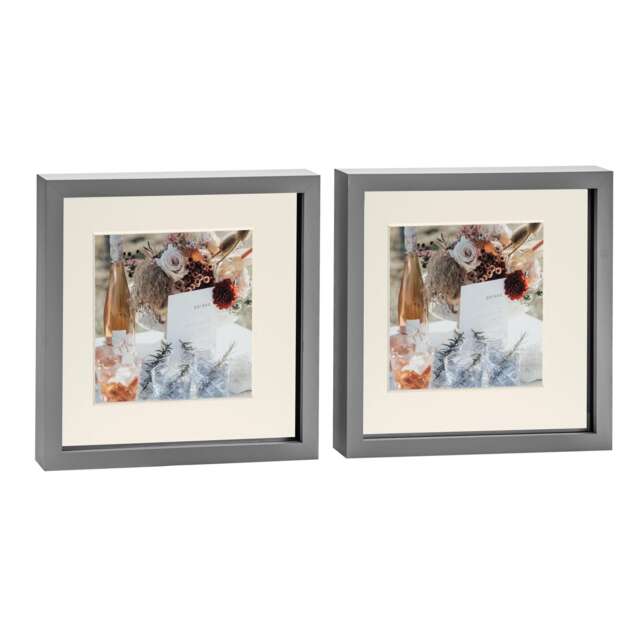 "Nicola Spring 10 x 10"" Photo Frames - Grey/Ivory Mount - 3D Picture Frame Box Portrait Display Case (53 x 53cm) Set of 2"