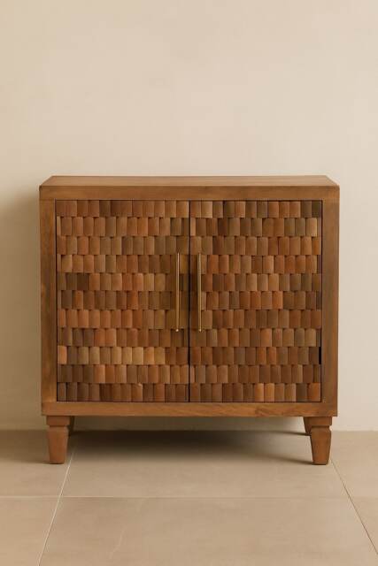 Artisan Furniture Solid Wood Cadiz Carved Block Storage Cabinet
