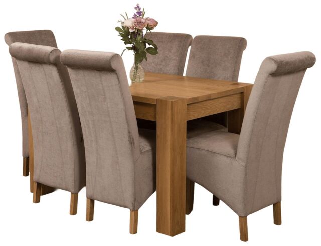 Kuba 125 x 80 cm Chunky Oak Small Dining Table and 6 Montana Fabric Chairs Grey Grey