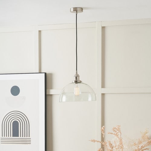 Ceiling Light Antique Silver Metal and Clear Glass Dome Pendant Clear Clear