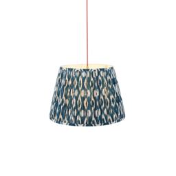Eltham Brushed Aged Brass, Red Flex Pendant Light with Marlin Blue Fabric Ikat Shade 40cm B22