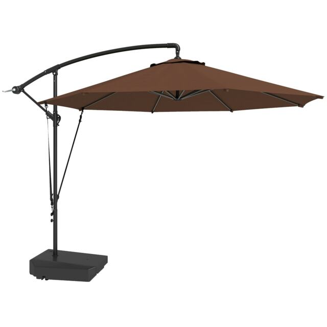 Outsunny Garden Cantilever Parasol with Cover Weighted Base Wind Strap Brown 294cmx294cmx251cm