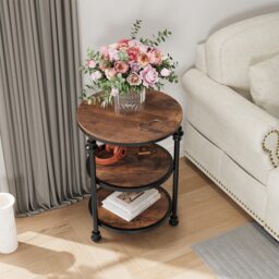 London Boutique 3-Tier Round Side Table Living Room Bedside Small End Table Brown (W)45cm (H)60cm