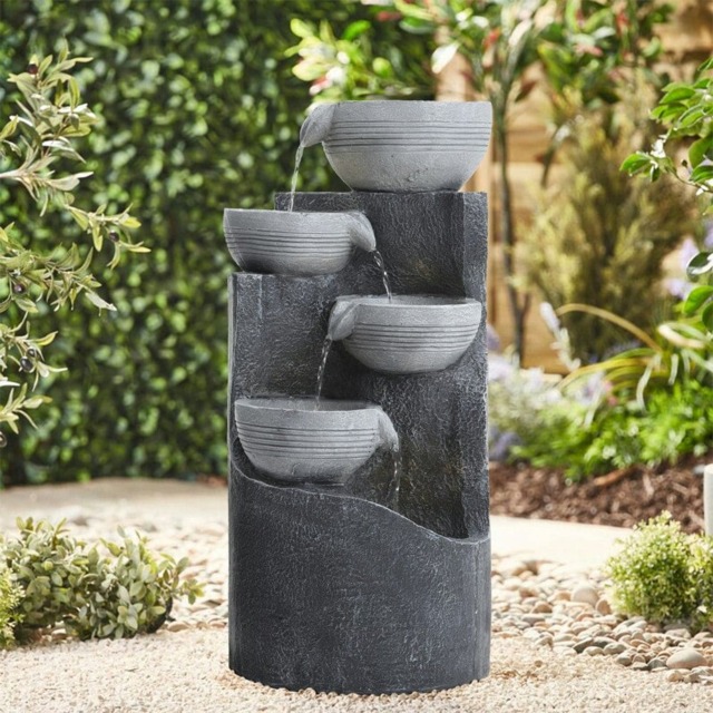 Living and Home Outdoor Garden Solar-Powered Water Fountain Rockery Decor Grey