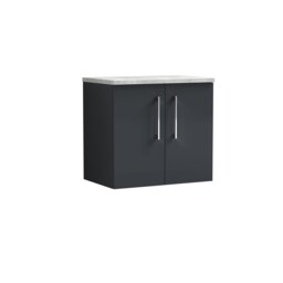 Balterley Level Wall Hung 2 Door Vanity Unit with Laminate Worktop for Compact Modern Bathroom Storage Grey Satin Soft Black