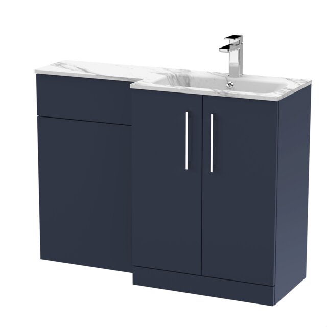 Balterley Bramshall Contemporary 2 Door Right-Hand Floor Standing Combination Unit with Stone Basin, Midnight Blue, 1100mm