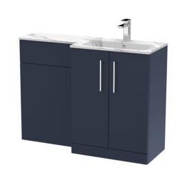 Balterley Bramshall Contemporary 2 Door Right-Hand Floor Standing Combination Unit with Stone Basin, Midnight Blue, 1100mm