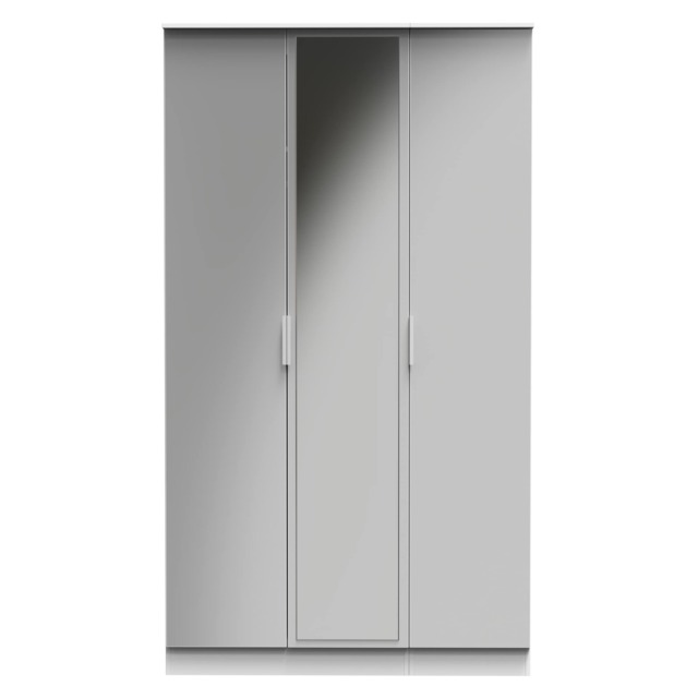 Dover Tall Triple Mirrored Wardrobe in Uniform Grey & White Matt (Ready Assembled) Grey Uniform Grey & White Matt