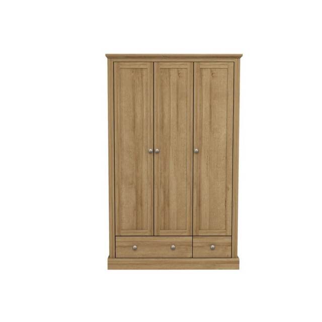 Devon 3 Door 2 Drawer Wardrobe - Particle Board - L56 x W112.9 x H181.5 cm - Oak Brown