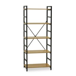 Cross-Pattern Design 5 Tier Light Yellow Shelf Unit,Bookcase Shelving With Black Metal Frame,Storage Rack Black