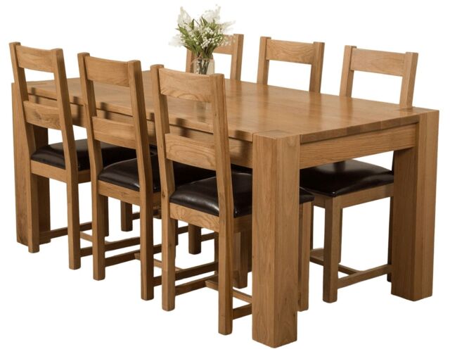 Kuba 180 x 90 cm Chunky Oak Dining Table and 6 Lincoln Chairs Brown Brown