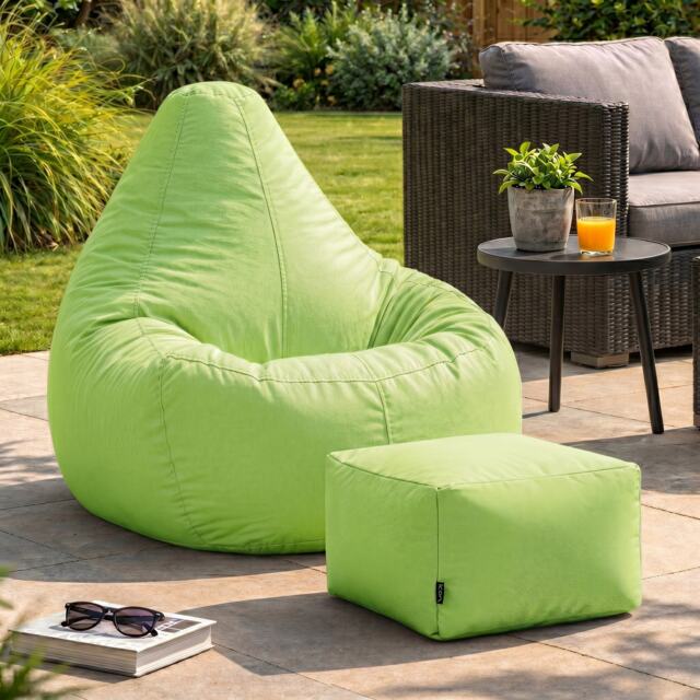 Icon Dalton Adults High Back Indoor Outdoor Bean Bag Chair & Footstool Pouffe, Lime