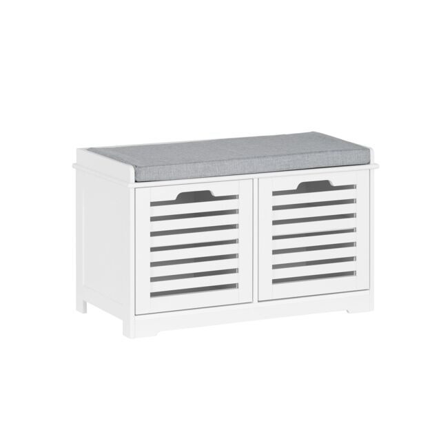 SoBuy Shoe Storage Bench with Seat Cushion, 2 Doors, White, 27.9x13.7x16.9 in, 13.65 kg - FSR23-II-W