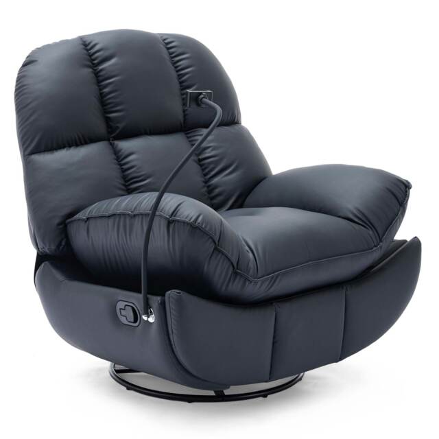 Chicago Faux Leather Swivel & Rocker Manual Recliner Chair Black Black Black One Size