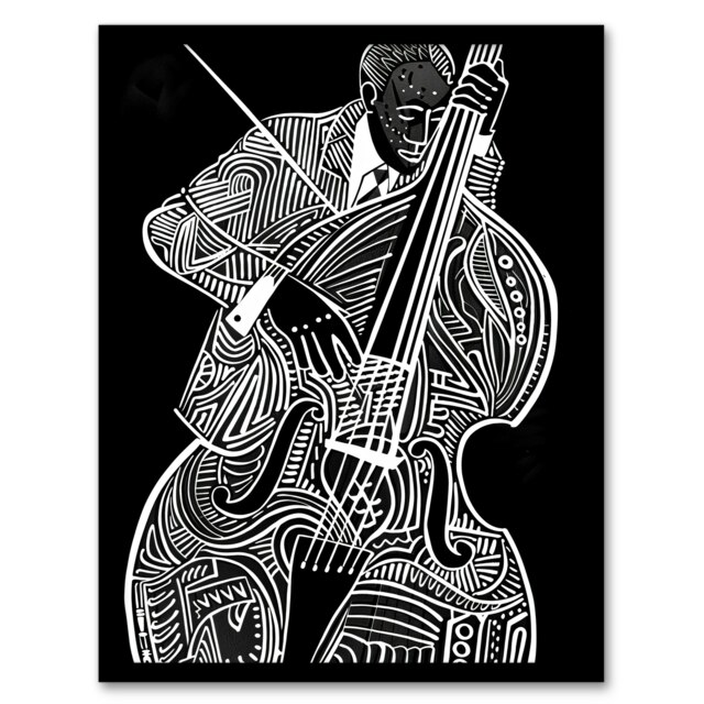 Double Bass White Jazz Music Player Black Framed Wall Art Print A4