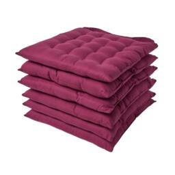 Homescapes 6 x Seat Pads Luxury Cotton Indoor Outdoor Garden Dining Cushion Plum Purple 40 x 40 cm 6