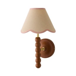 ValueLights Bobble Walnut Wall Light Pink Trim Scallop Shade Brown Pink