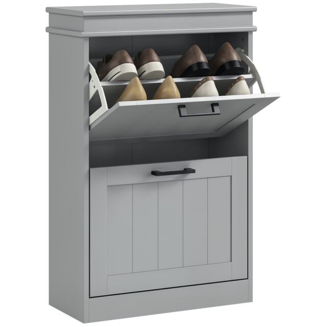 HOMCOM Slim Shoe Storage Cabinet with 2 Flip Drawers for Entryway, Grey Grey