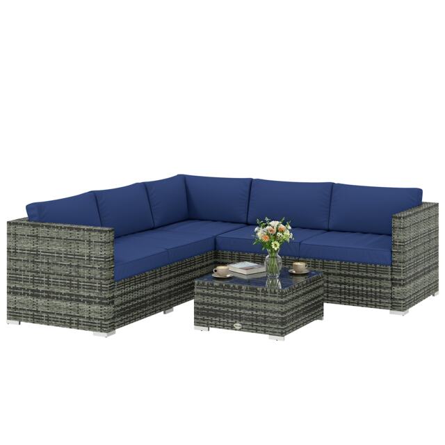 Outsunny 4 Pieces Rattan Garden Furniture Sofa Set with Coffee Table Blue Blue 124 x 66 x 62 cm (Loveseat) 66 x 66 x 62 cm (Corner) 58 x 58 x 36 cm (Table)