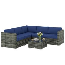 Outsunny 4 Pieces Rattan Garden Furniture Sofa Set with Coffee Table Blue Blue 124 x 66 x 62 cm (Loveseat) 66 x 66 x 62 cm (Corner) 58 x 58 x 36 cm (Table)