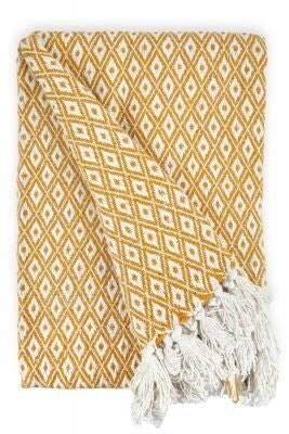 "Stockholm Collection Recycled Cotton Throw in Ochre (90"" x 100"") Yellow Yellow"