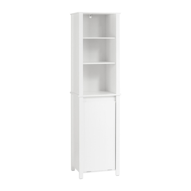SoBuy BZR102-W,Bathroom Tall Cabinet with Laundry Basket & Shelves White White 1