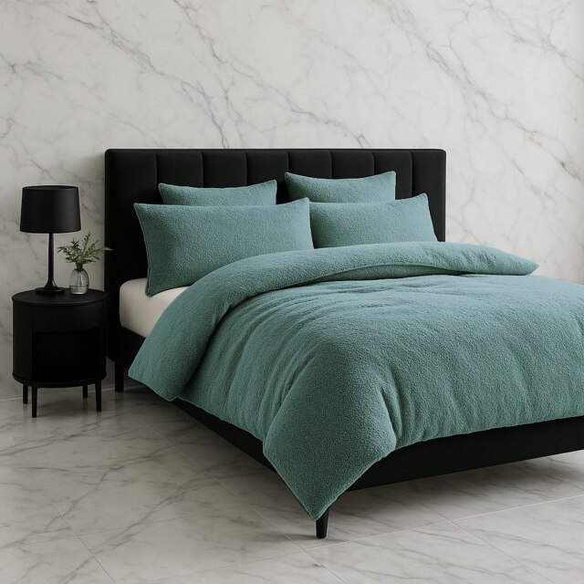 Teddy Bear Fleece Soft Cosy Duvet Cover + Pillow Case Set Blue Teal King