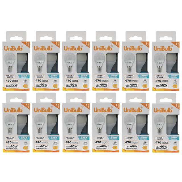 UniBulb LED Golf Ball E14 Small Edison Screw (SES) 470lm 4.2W (Replaces 40W) 6500K (Daylight) Light Bulb - Pack of 12