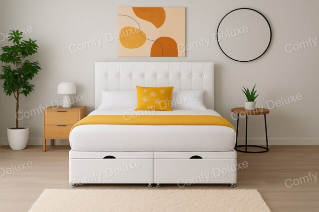End Opening Ottoman Divan Bed Set White Plush 3ft Single