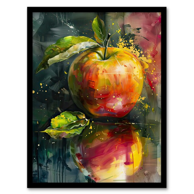 Apple Still Life Modern Fruit Mirror Living Room Black Framed Wall Art Print A4