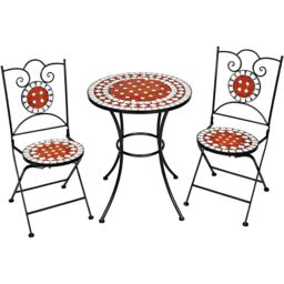Bistro Set Outdoor Patio Garden Furniture Mosaic Table and 2 Chairs Metal