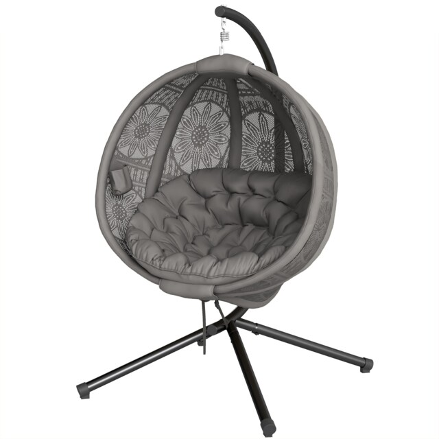 Outsunny Hanging Swing Chair w/ Metal Stand & Side Pocket, Charcoal Grey