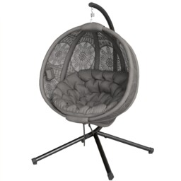 Outsunny Hanging Swing Chair w/ Metal Stand & Side Pocket, Charcoal Grey